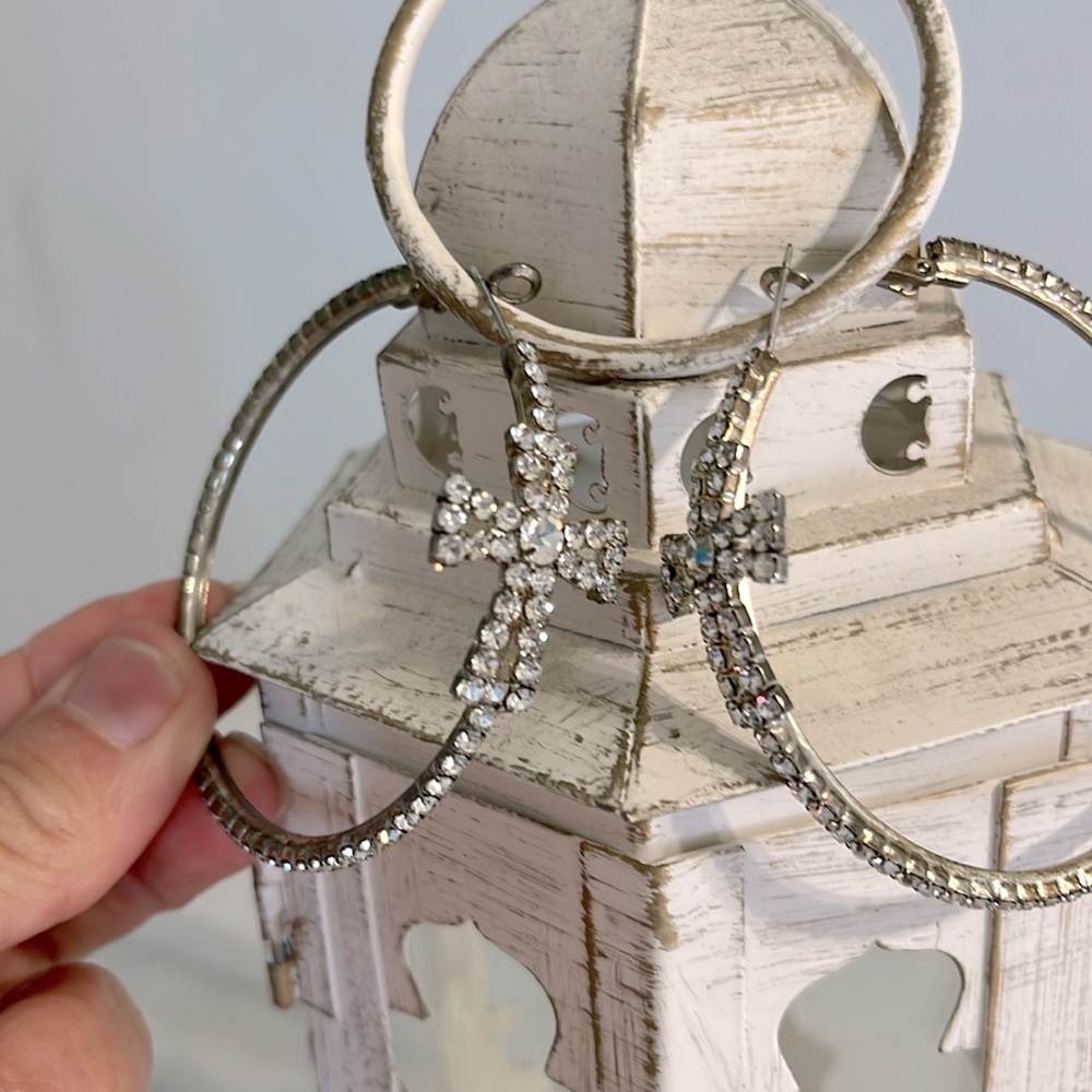 Big Rhinestone Cross Loops - Picture 5 of 11